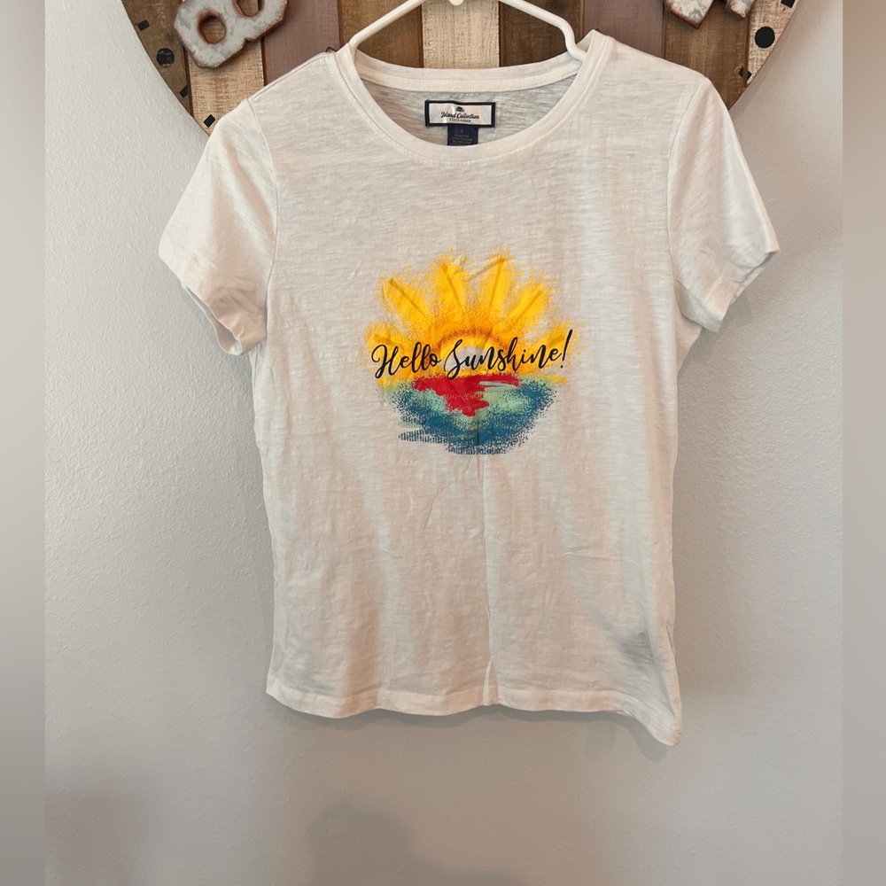 White Short Sleeve Tee with Yellow Graphic